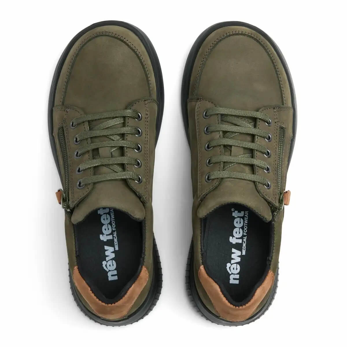 New Feet Snörsko Grön med dragkedja ovanifrån