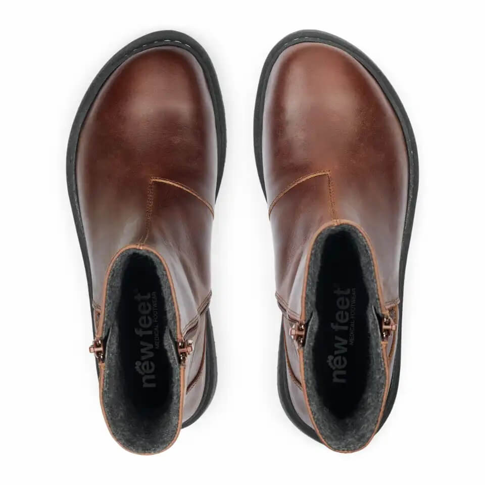 New Feet Felicity Fodrad känga med dubbla dragkedjor Brun ovanifrån