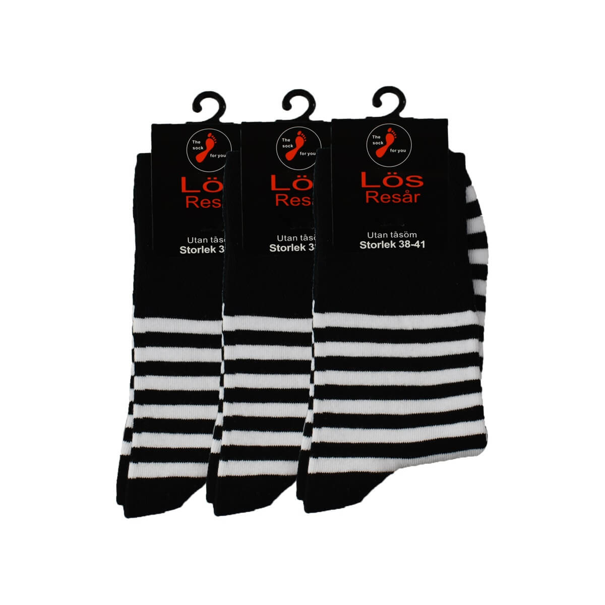 Markoma 3-pack Bomullsstrumpor Lös Resår Svarta/Vita